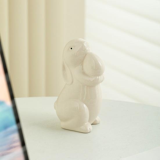 Easter Ceramic Bunny Figurine Holding Egg Look-up Rabbit Statue Sculpture Spring Easter Holiday Party Decoration
