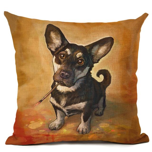 New Cartoon Cotton Linen Cute Dog Printing Pillow Case Home Decorative Pillowcase Cover