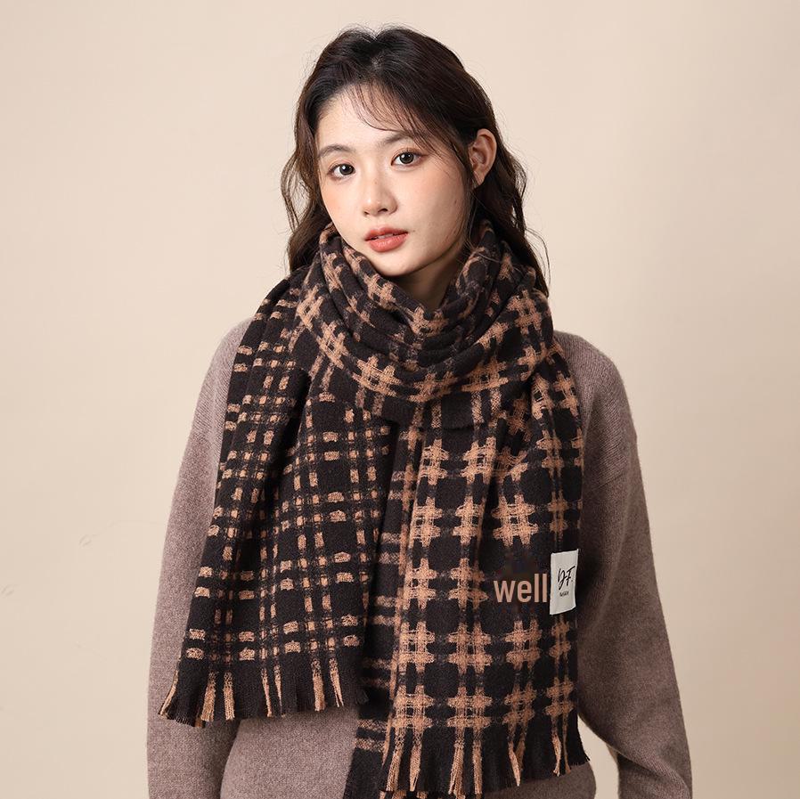 Женский толстый клетчатый шарф 2024 года: Корейский стиль, британская элегантность, теплая шаль для осени и зимы