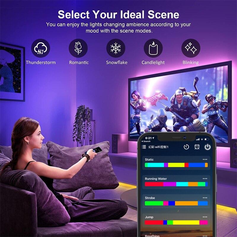 LED Strip RGBIC WS2812b Bluetooth App Control Chasing Effect Light Flexible Tape Diode Ribbon TV Room Christmas Decorat