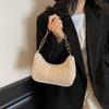 Elegant Bohemian Straw Shoulder Bag Square Solid Color Weave Underarm Bag Chain Zipper Beach Handbag Summer