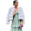 Women Faux Fur Crew Shaggy Jacket Collarless Winter Warm Cropped Top Long Sleeve Coat Luxury  Thick Soft Plush Outwear