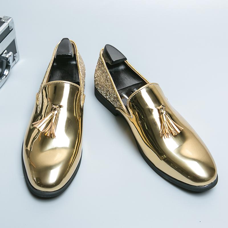 Мужские роскошные золотые мокасины высокого качества на толстой подошве, модные кожаные туфли для ночного клуба, деловая официальная обувь, мужская обувь большого размера