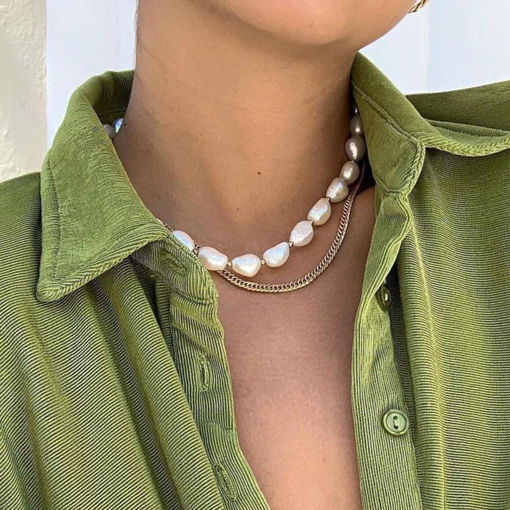 Trendy Gold Alloy Multi-layered Pearl Necklace Unique Geometric Design For Women