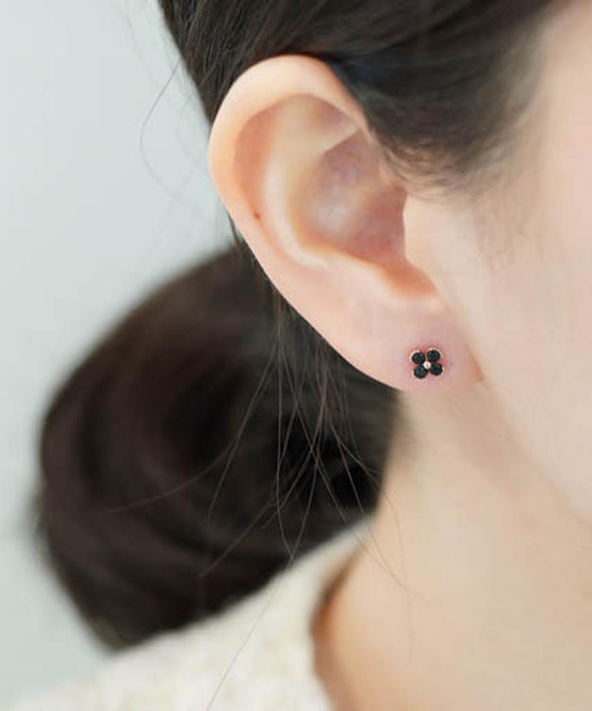 Серебряные серьги Alleun из серебра 925 пробы с ониксом в форме клевера