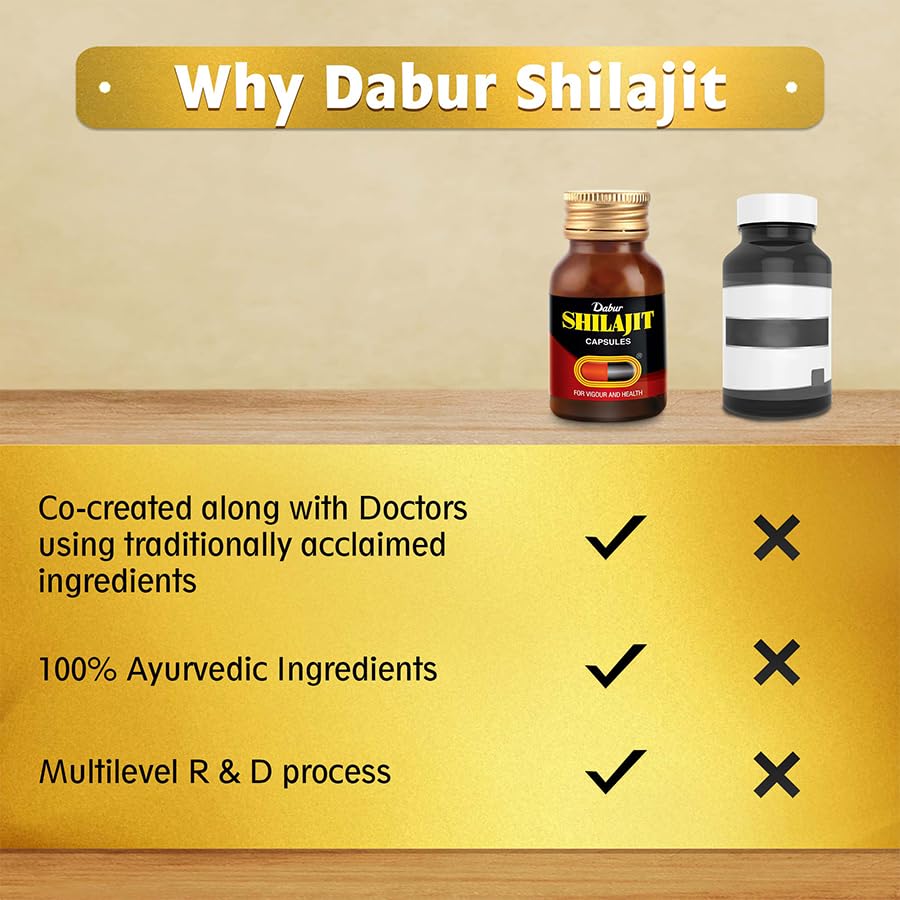 Dabur Shilajit Ayurvedic Capsules Pure Shilajit Capsules for Strength Stamina Vigour Immunity Support 30 Capsules