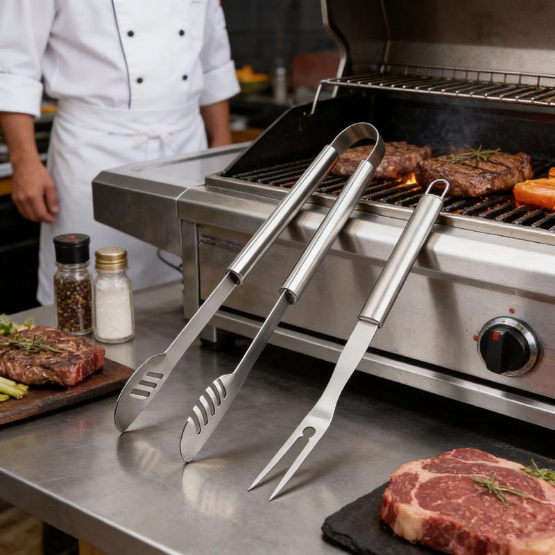 Щипцы для гриля из нержавеющей стали Корейские щипцы для барбекю Кухонные пинцеты Длинный захват и вилка для говядины на гриле Кухонные аксессуары