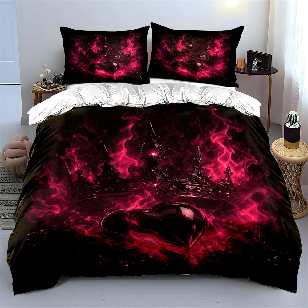 Flaming Crown and Heart Bedding Duvet Cover Set (1*Duvet Cover 2*Pillowcases, without duvet insert)