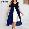 JPNTKY Модные Летние Весенние Однотонные Платья с Принтом, Короткий Рукав, V-образный Вырез, Повседневные