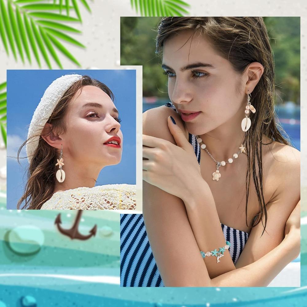 292 шт. Набор для изготовления бижутерии на тему океана, летние пляжные бусины, подвески с черепахой, русалкой, дельфином, морской звездой, сплав, морские подвески для браслета на щиколотку, изготовление ювелирных изделий