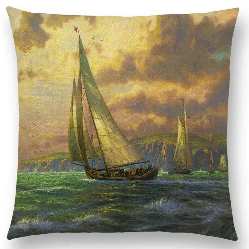 Домашний декор деревенская картина маслом чехол для подушки красивый пейзаж замок маяк диван подушка спальня