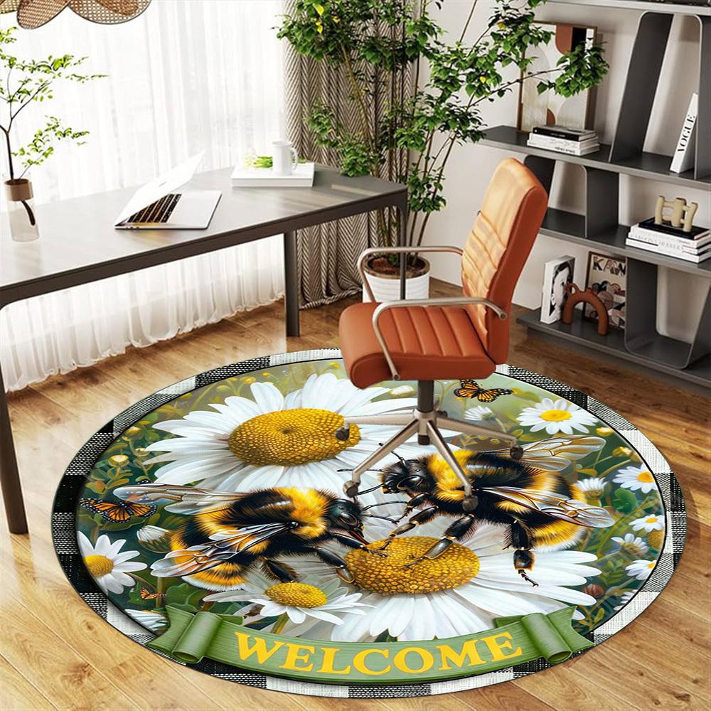 1PC Bumblebee Welcome Office Round Area Rug, Under Office Chairs Bedroom Living Room Home Decor, Carpet for Office -1110055