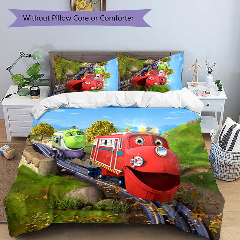 3pcs Chuggington pattern bedding set duvet cover set includes duvet cover &pillowcases, perfect all season bedroom decoration & gift