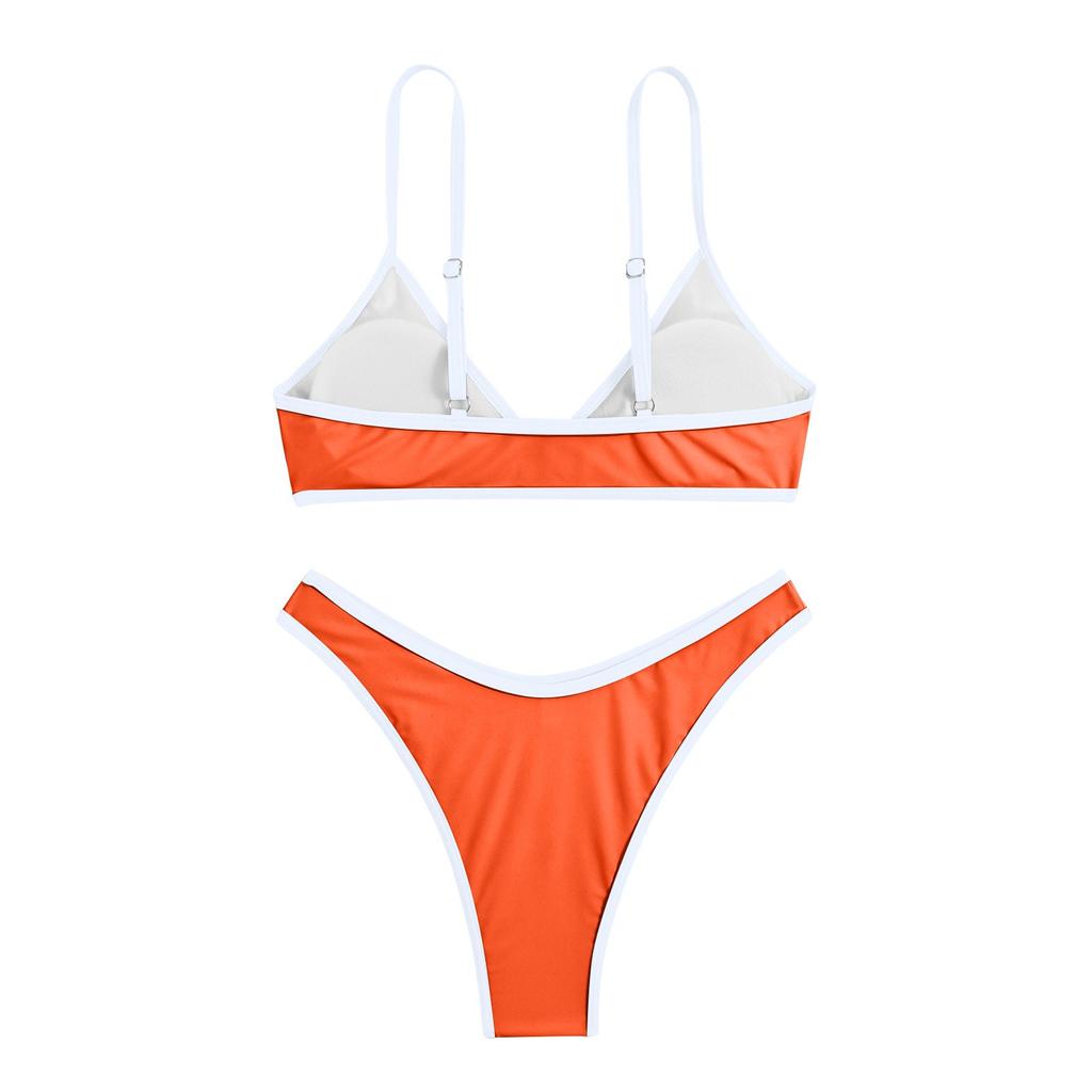 Женский купальник бикини с разрезом, сексуальный сплошной цвет с подушкой на груди без стального кронштейна