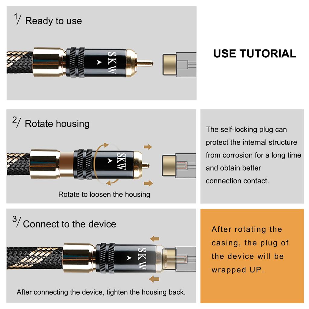Улучшенный аудиокабель RCA SKW, 2 RCA на 2 RCA с самоблокирующимися разъемами, кабель RCA для CD-плеера, усилителя, ЦАП-декодера, 3 м