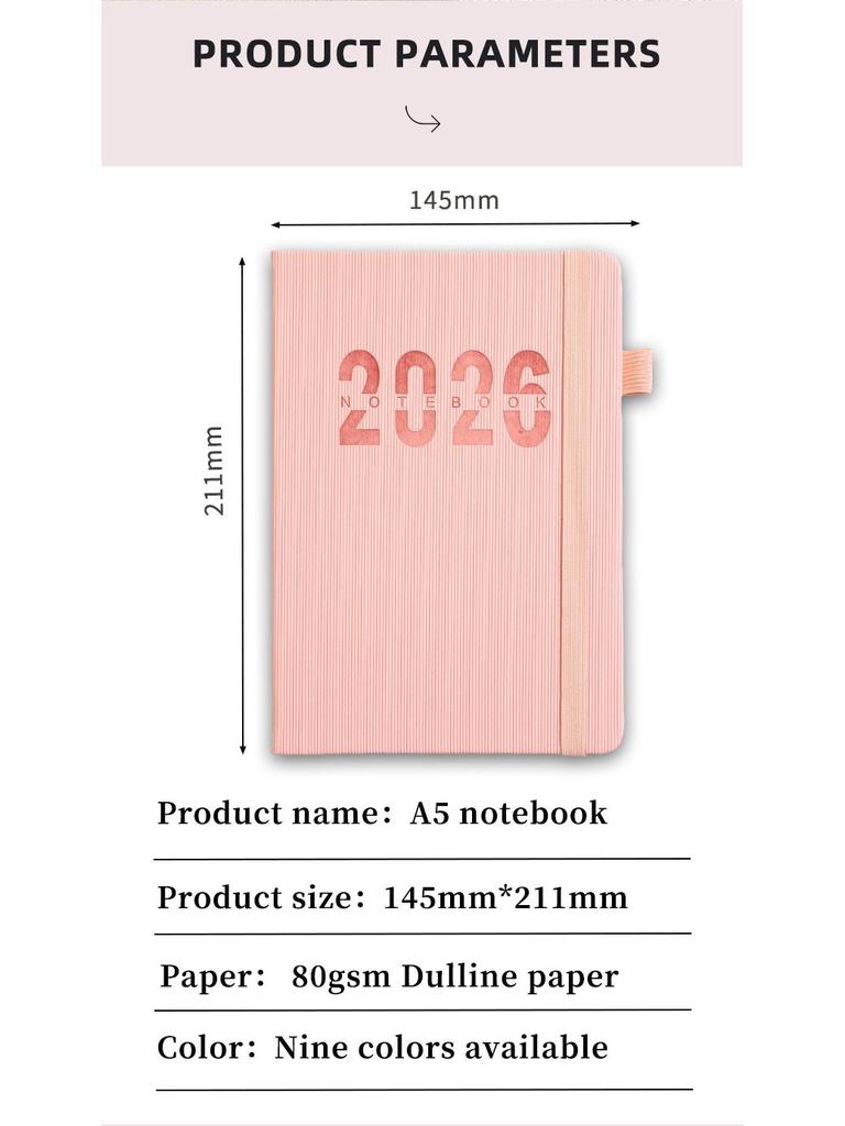 Ежедневник на английском языке на 2026 год с резинкой: Годовой календарь, Еженедельник, 365-дневный блокнот для эффективности