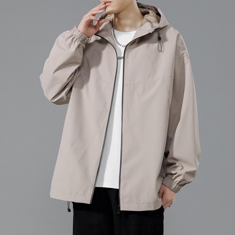 Spring and Autumn New Men's Korean Version Solid Color Light Plate Hooded Jacket Trendy Couple Internet Celebrities with The Same Versatile Coat