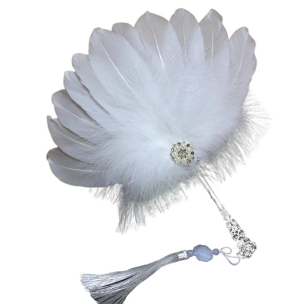 Изысканный веер из перьев с жемчугом, креативный веер из павлиньих перьев ручной работы, красочный декоративный веер для косплея, ремесленный веер для свадебной вечеринки