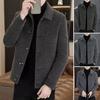 Мужское шерстяное пальто с лацканами, длинный рукав, однобортное пальто, куртка, однотонный цвет, дизайн пуговиц, стандартный крой, зимняя верхняя одежда
