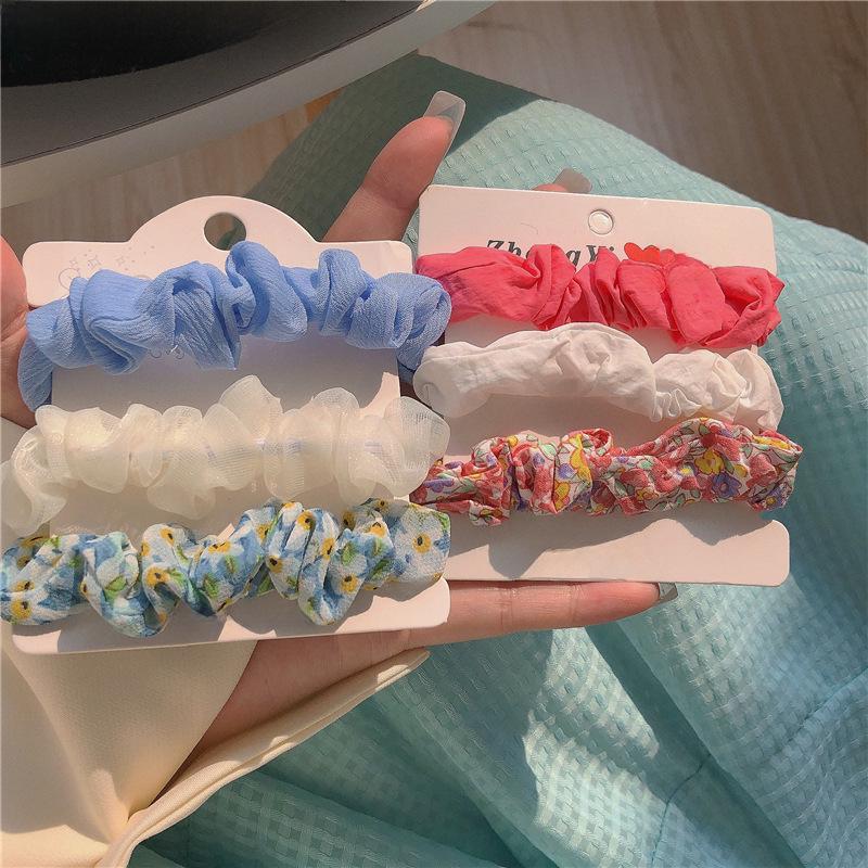 Весенние цвета: Набор из 3 резинок для волос с цветочным принтом - аксессуары для волос с ярким синим и розовым узором
