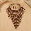 1920s Necklace Earrings Set Wood Ear Studs Elegant Tassel Necklace  Evening