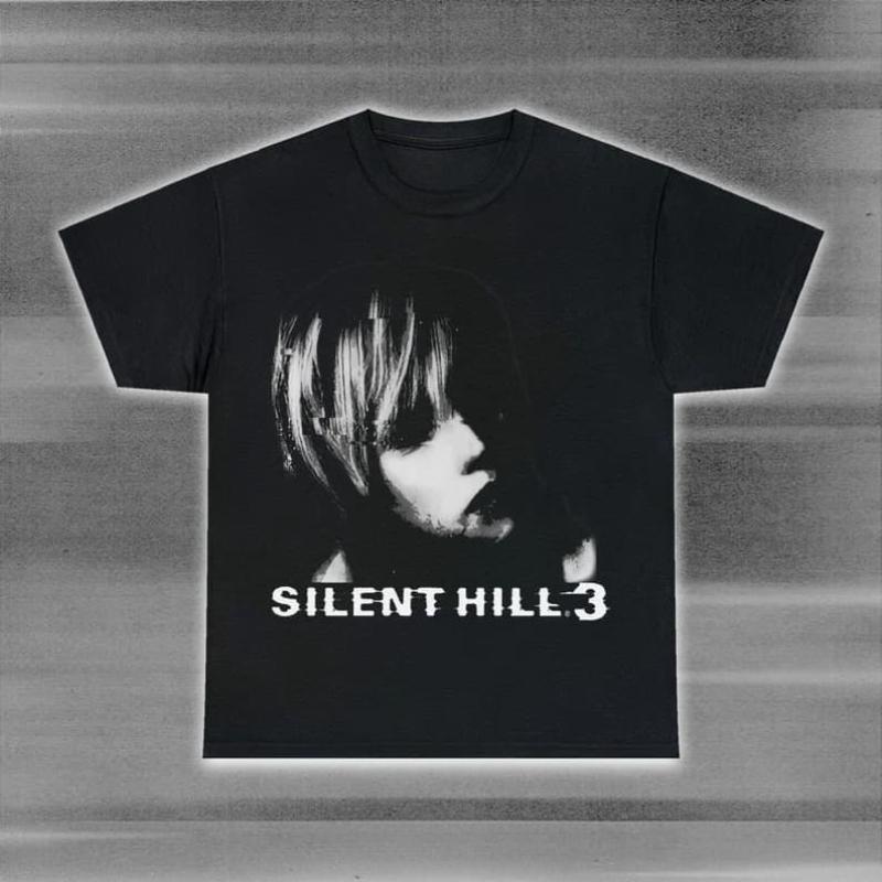 Silent Hill 3 Винтажная Хоррор Игра Футболка Хизер Портрет Японский Текст Графика Короткий Рукав Круглый Вырез Футболка Ретро Игровая Повседневная Летняя Футболка для Мужчин Женщин