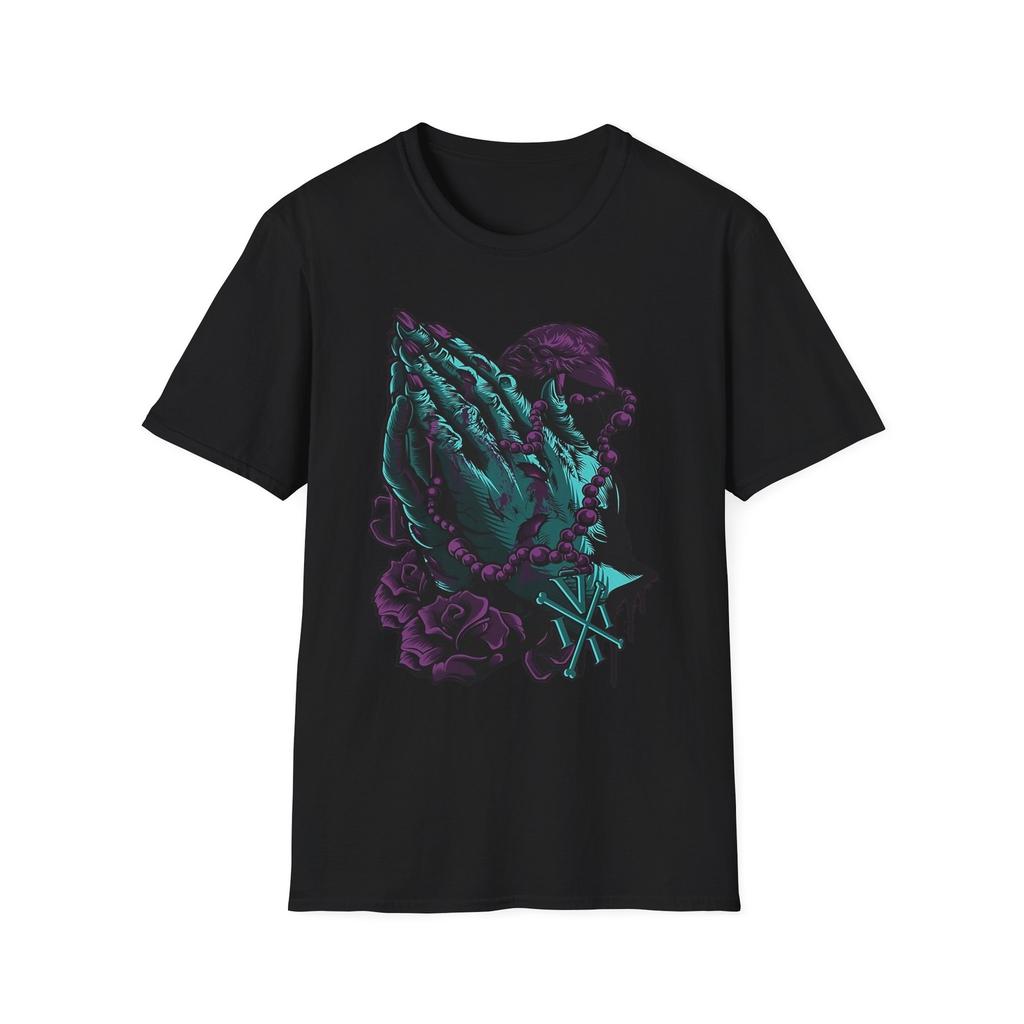 Vibrant Gothic Prayer T-Shirt, Unisex Softstyle Tee, Casual Wear, Gift