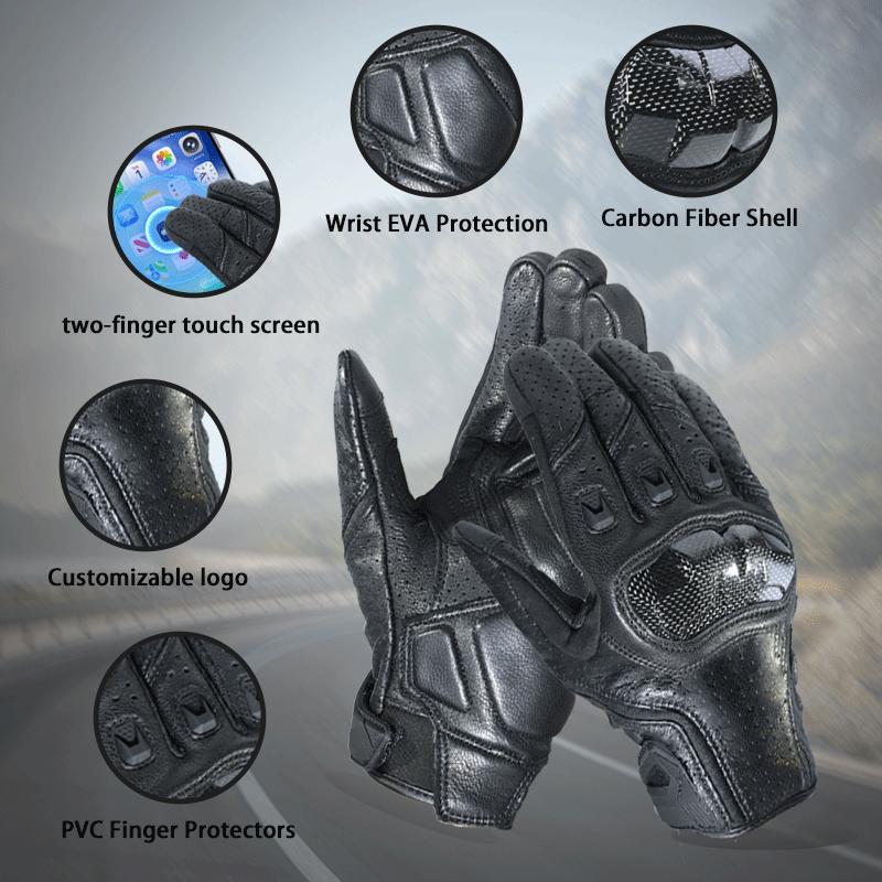 Custom Design Leather Carbon Fiber Motorcycle Gloves Touchscreen Compatible Anti-slip Breathable Outdoor Sports Universal Season