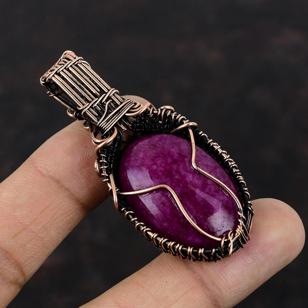 Кулон с ограненным кашмирским рубином, обернутый медной проволокой, подвеска из драгоценных камней, обернутая проволокой, ювелирные изделия из кашмирского рубина, ручная работа, медные украшения для подарка