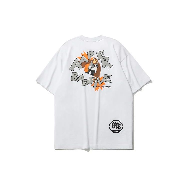 Футболка с принтом обезьяны в стиле Badfive от Li Ning X Aape Collaboration, мужские топы белого цвета AHSR747-2