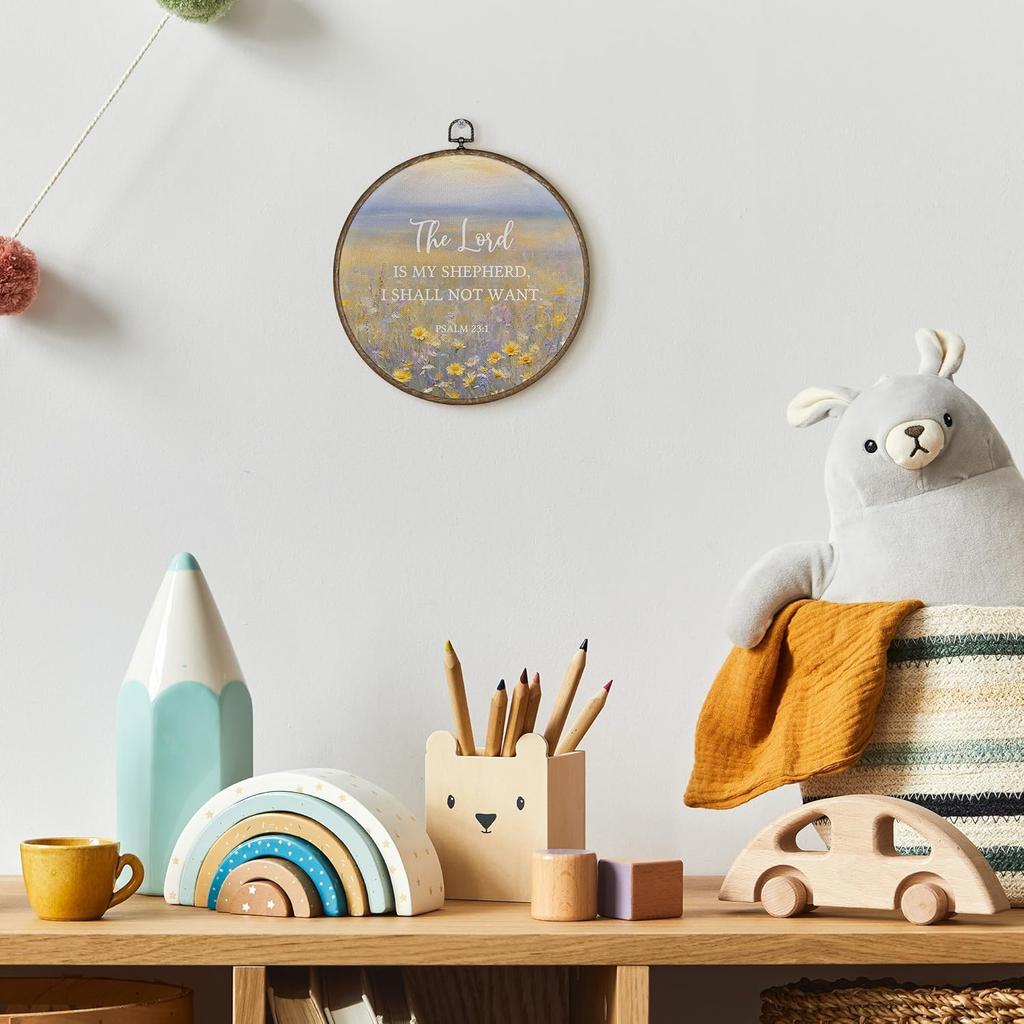 TLESKE Дикие цветы Христианское Писание Господь — Пастырь Мой Круглый Настенный Декор 10x10, Цветочный Библейский Стих Псалом В Рамке Холст Настенные Арт-Принты