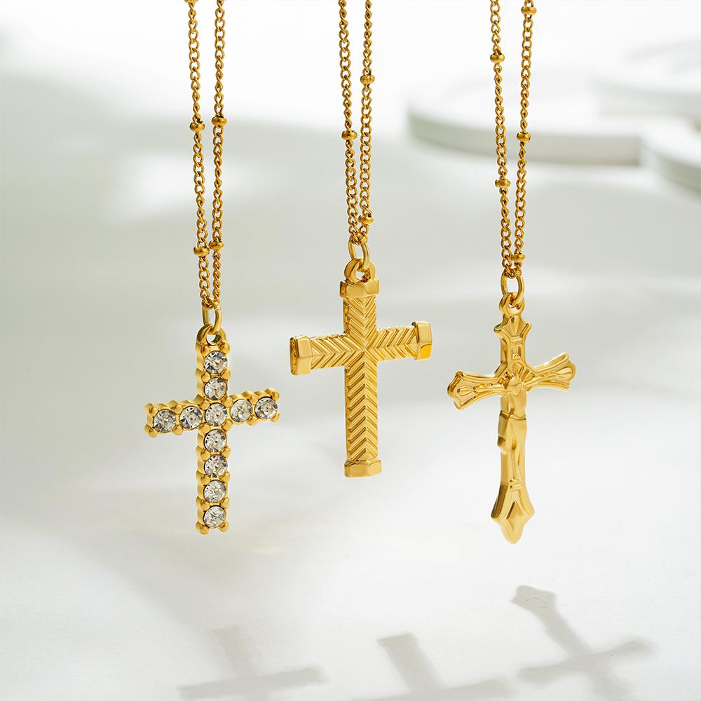 Fashion Cross Pendant Necklace for Women Men Stainless Steel Gold Plated Zircon Jesus Collar Neckalces Trend Couple Zircon