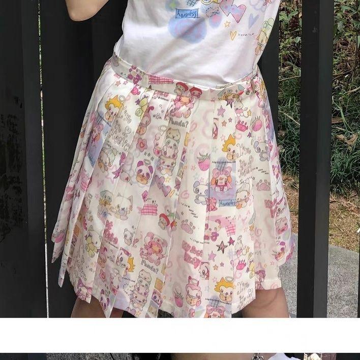 Y2k Harajuku Streetwear Юбка Женская Японская Мода Милая Милая Плиссированная Юбка с Мультяшным Принтом Мягкая Девушка Лето