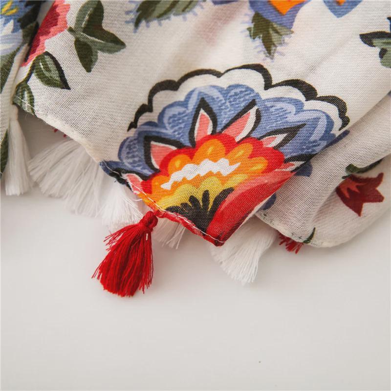 Ethnic Style Colorful Floral Print Summer Shawl – Versatile Cotton & Linen Silk Scarf for Women