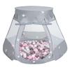 Selonis Play Tent 105x90cm/300 Balls Castle House Pop Up Ballpit Plastic Balls for Kids, Grey:white/grey/powder Pink