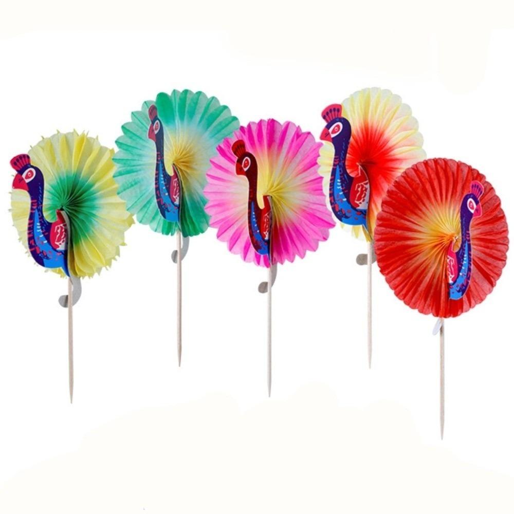 50PCS Peacock Shape Cocktail Picks Colorful Paper Umbrella Wooden Skewers Bar Restaurant