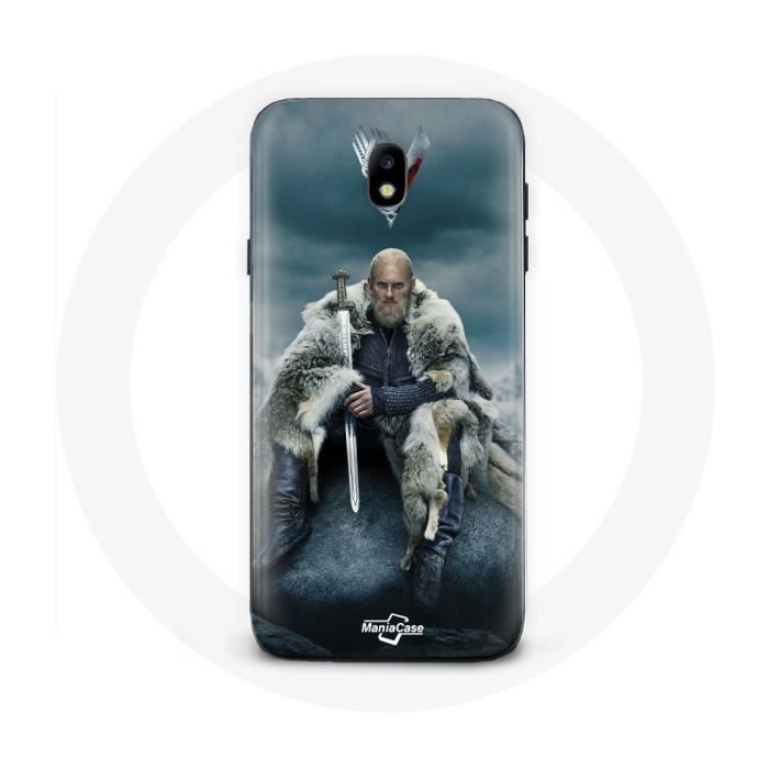 Case for Samsung Galaxy J7 2017 Vikings Series Season 6 Ragnar Lothbrok Logo V Sword Gray Broui Background