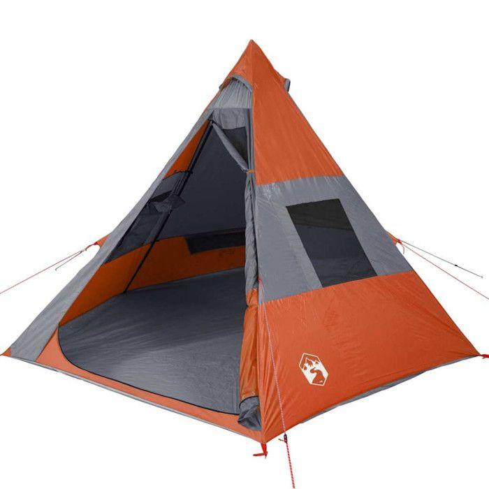 VidaXL Tipi Camping Tent 7 Person, Shade Tent with Carry Bag, Camping Awning, Garden Shelter, Orange 94429