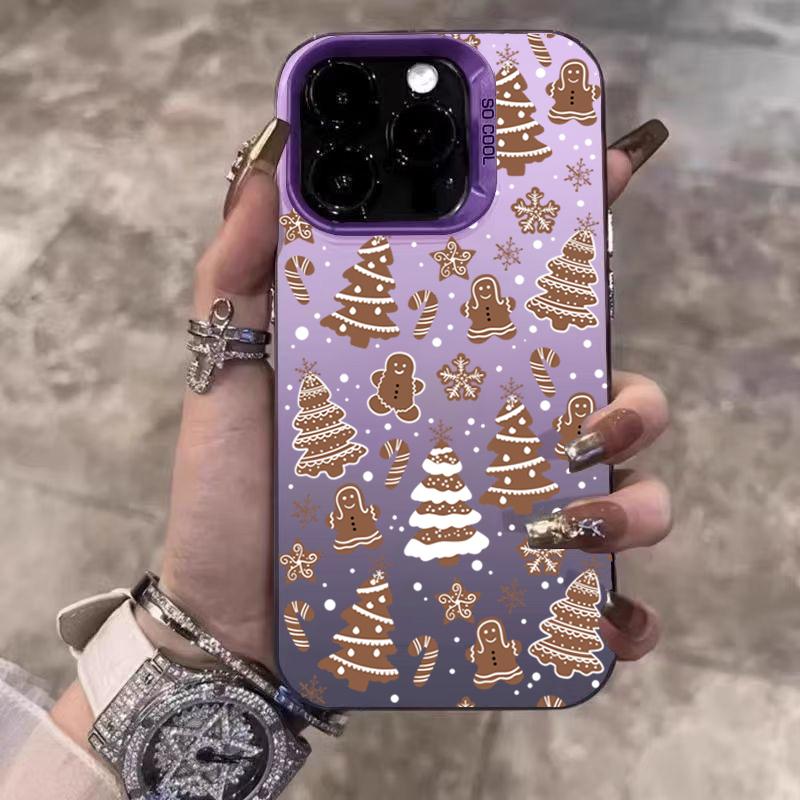 Чехол для телефона iPhone 17 11 12 13 14 15 16 Pro Max 16E 7 8 Plus X XS XR SE, с изображением рождественской елки и снеговика, серебристое электролитическое покрытие, IMD