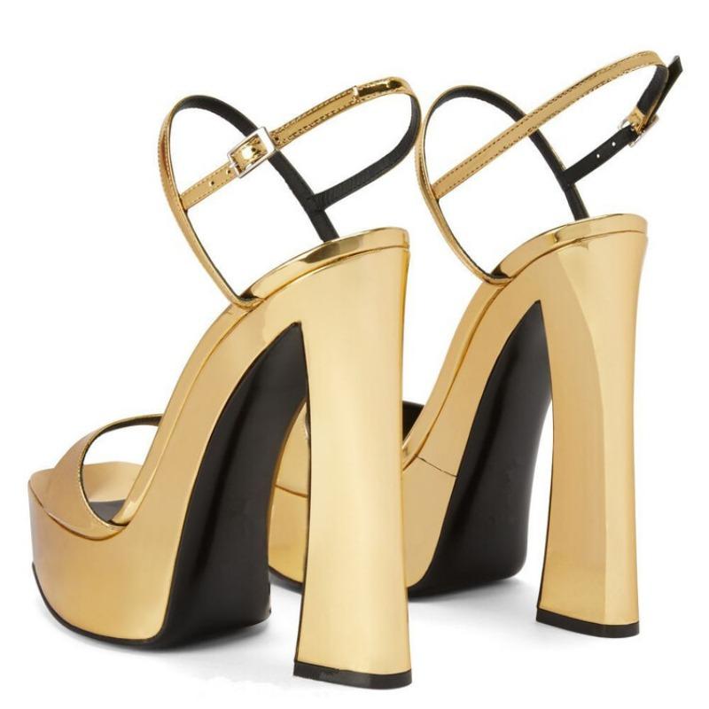 Fashion 2024 Summer Solid Color High Heel Women's Sandals New Waterproof Platform Buckle Gold Silver Size 36-43 Sexy Women's Shoes