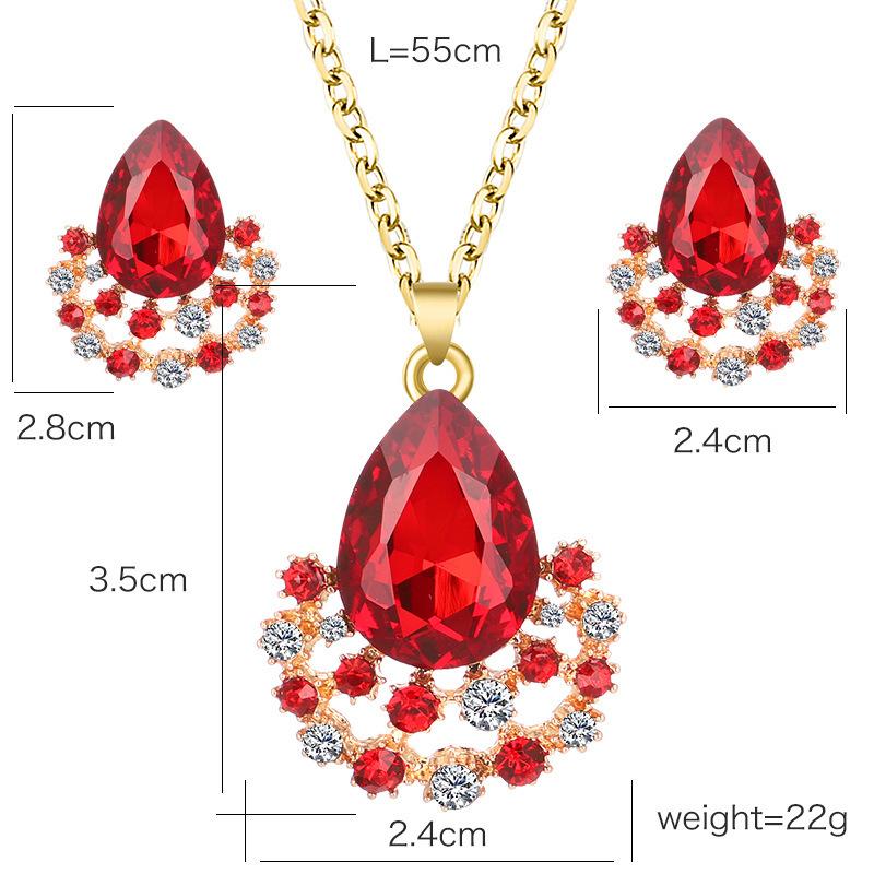 1set/3pcs (Necklace + Earrings) Women's Elegant Jewelry Set Fashion Jewelry Crystal Gemstone Diamond Drop Pendant Set Accessories