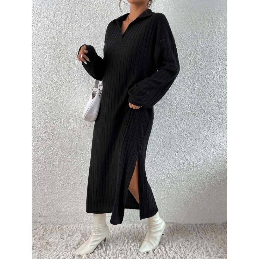 Однотонное платье с разрезом на плече и бедре, осеннее, новый стиль, с длинными рукавами, женская одежда, однотонное, осень и зима