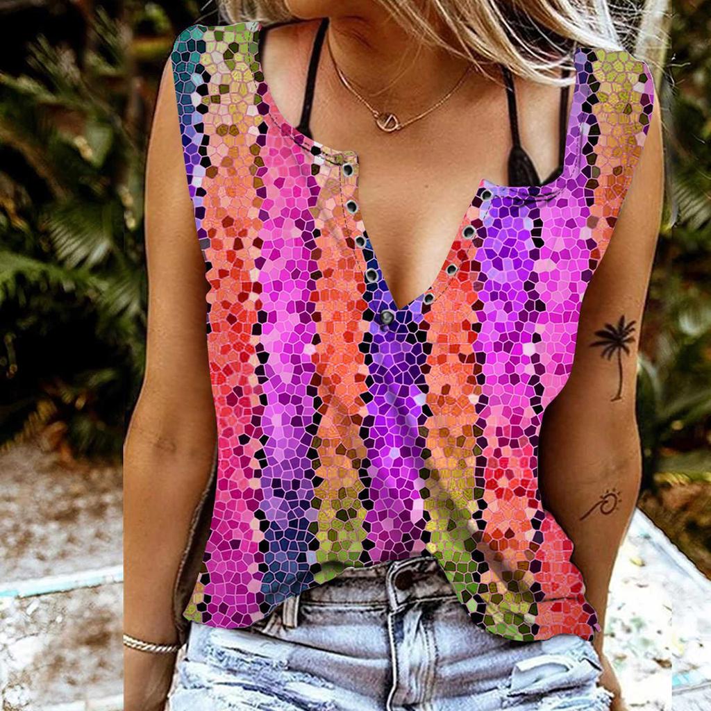 Женские майки, сексуальные летние топы без рукавов с v-образным вырезом, жилет с 3D разноцветным узором и принтом, крутые легкие топы