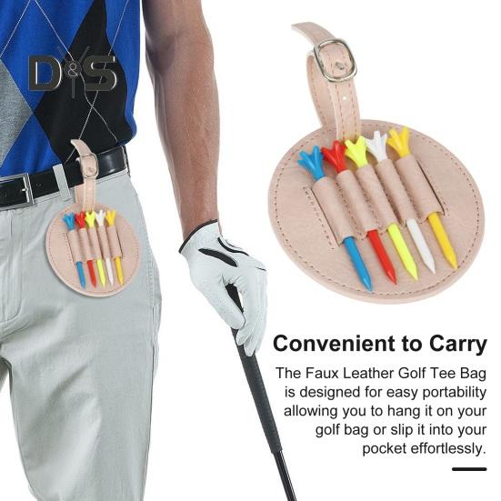 Golf Tee Bag Faux Leather Golf Tee Pouch Bag with 5 Tees Golf Accessory Carry Case Tees Organizer Holder for Men