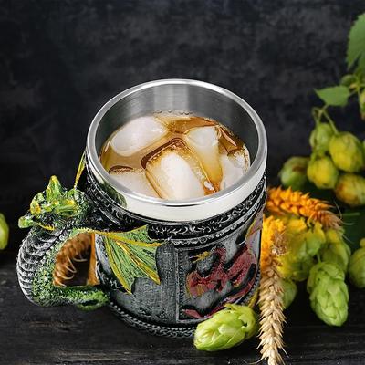 Средневековая пивная кружка с ревущим драконом, пивные кружки, кружка викингов, подарочная кружка из нержавеющей стали для коллекционера драконов
