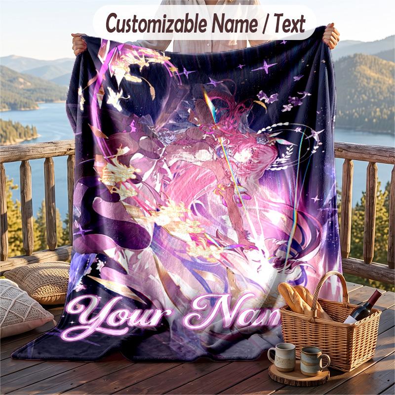 Custom Text Flannel Throw Blanket, Lightweight Cozy Bed Sofa BlanketHonkai Star Rail