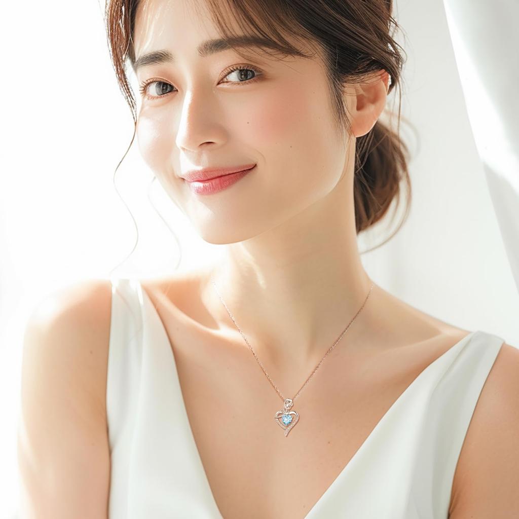 Ожерелье Топаз Камень ноября Мотив Роза Сердце Ожерелье Серебряные украшения Аксессуары Рождество День рождения Годовщина Подарочная упаковка Принадлежности