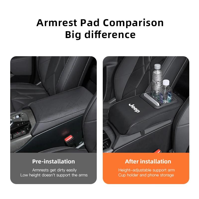 For Jeep Car Armrest Mat Elbow Support Height Pad Storage Box Cup Holder For Jeep Renegade Wrangler JL JK Gladiator Grand Pat