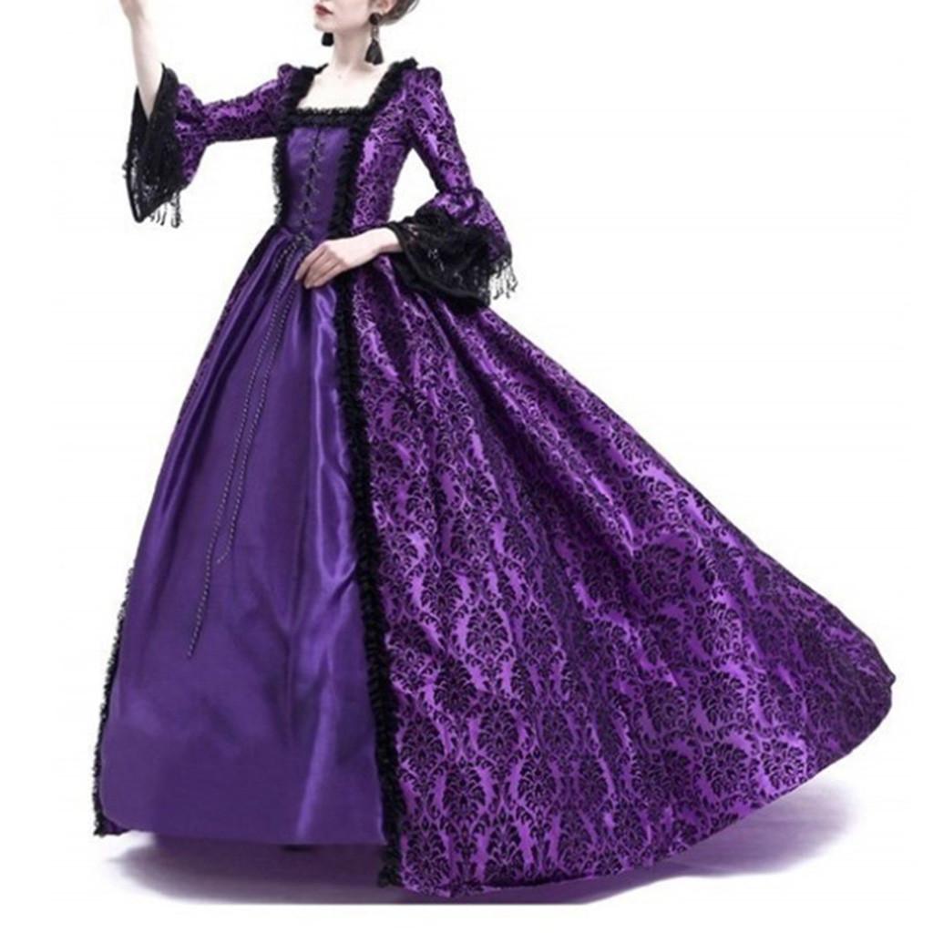 Women Retro Party Princess Cosplay Lace Floor Length Dress