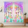 2 Panels Rainbow Floral Unicorn Semi Polyester Curtain For Bedroom Living Room Window Kitchen Office Home Decor
